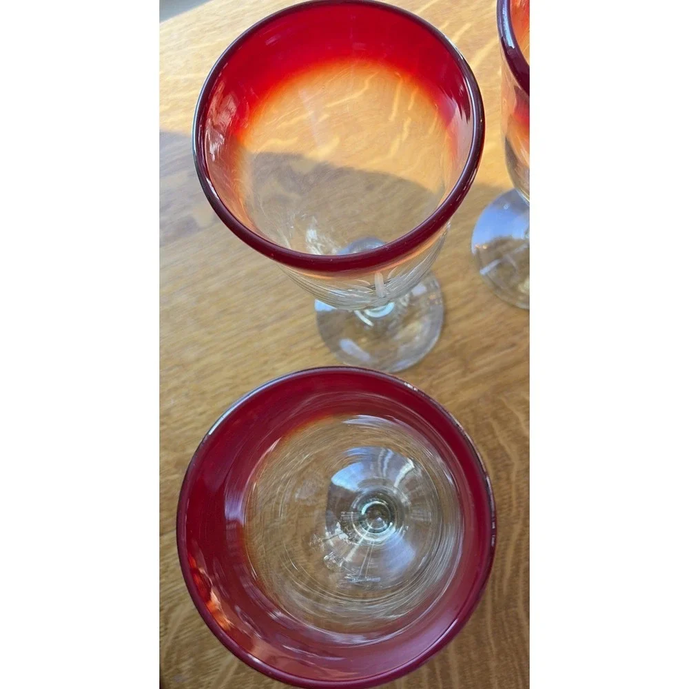 4 Hand Blown‎ Red & Clear Tall 8 3/8